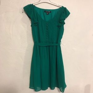 Green ruffle chiffon dress